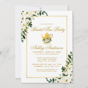Invitation Fête de thé de la nuptiale Floral Green Gold Invit