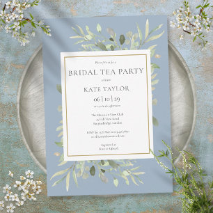 Invitation Fête de thé de mariage à l'aquarelle bleu poussiér