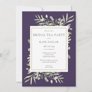 Invitation Fête de thé de mariage à l'aquarelle verdure viole