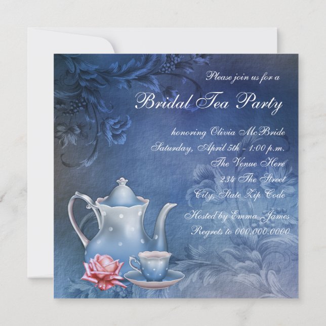 Invitation Fête de thé de mariage bleu (Dos)