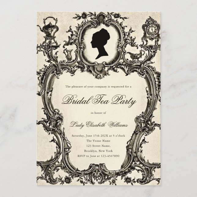 Invitation Fête de thé de mariage dans le style Régence Rococ (Devant)