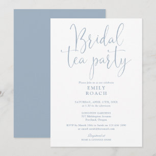Invitation Fête de thé de mariage élégante et script bleu pou