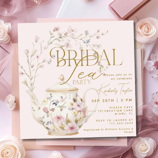 Invitation Fête de Thé de Mariage Fleurs Sauvages Enterrement