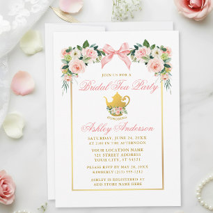 Invitation Fête de thé de mariage floral à l'aquarelle rose
