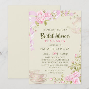 Invitation Fête de thé de mariage floral aux roses roses vint