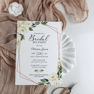 Invitation Fête de thé de mariage floral blanc géométrique ve