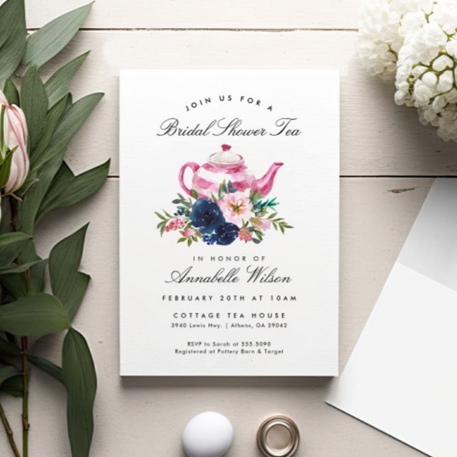 Invitation Fête de thé de mariage rose bleu (Créateur téléchargé)