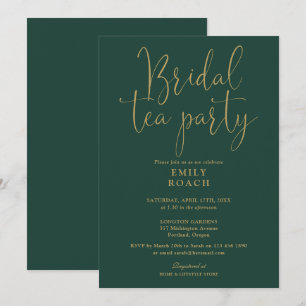 Invitation Fête de thé de mariage vert émeraude et or