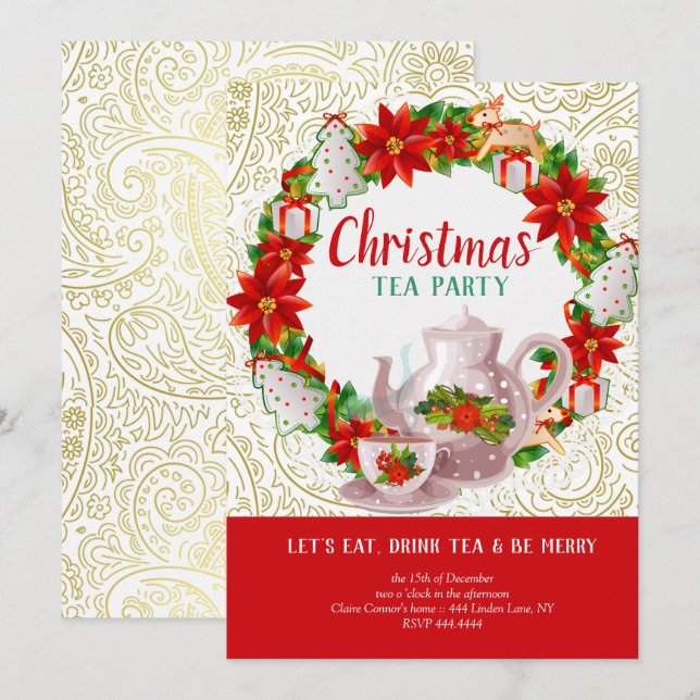 Invitation Fête de thé de Noël (Devant / Derrière)