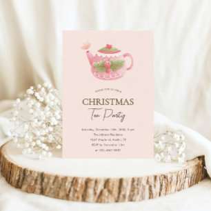 Invitation Fête de thé de Noël Pastel Pink