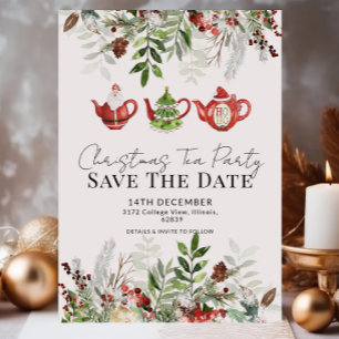 Invitation Fête de thé de Noël Whimsical Enregistrer la date