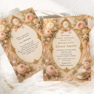 Invitation Fête de thé de régence Baby Shower Fleurs roses Pe