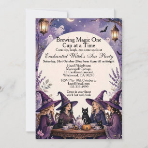 Invitation Fête de thé de sorcière enchantée violette sous la