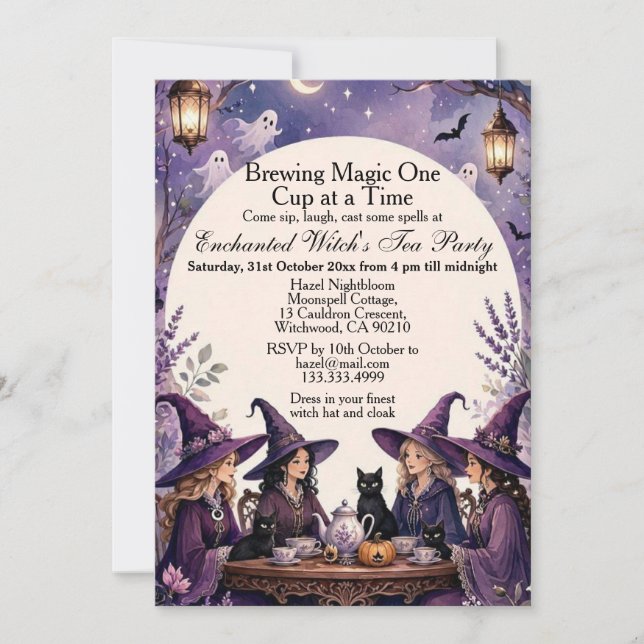 Invitation Fête de thé de sorcière enchantée violette sous la (Devant)