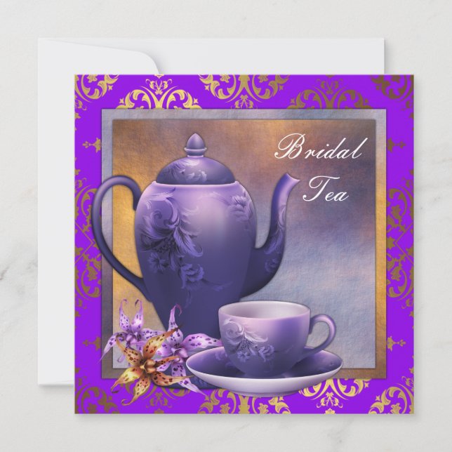 Invitation Fête de thé élégante orchidée or violet mariage (Devant)