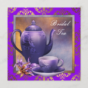Invitation Fête de thé élégante orchidée or violet mariage