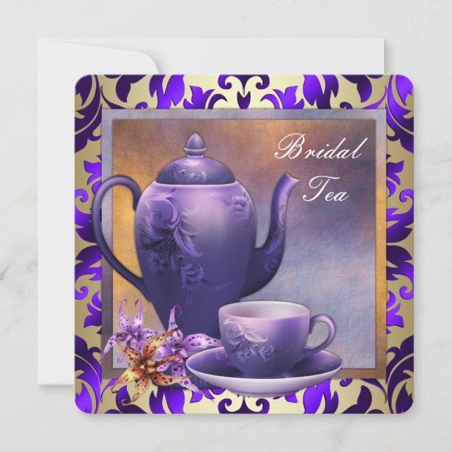 Invitation Fête de thé élégante orchidée or violet mariage (Devant)