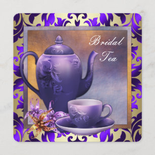 Invitation Fête de thé élégante orchidée or violet mariage
