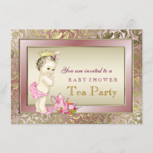 Invitation Fête de thé élégante rose pastel pour filles Baby 