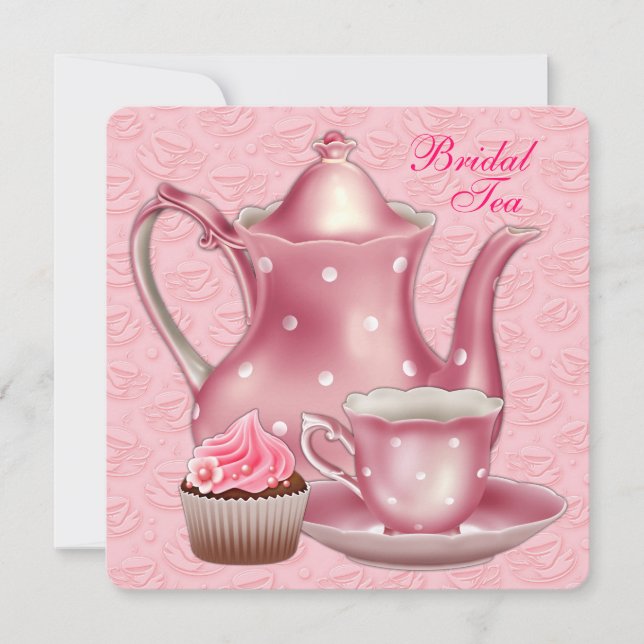 Invitation Fête de thé élégante rose pour mariage (Devant)