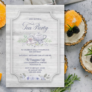 Invitation Fête de thé en bois gris