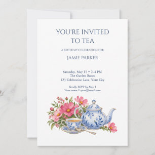 Invitation Fête de thé floral Petal and Pour pour un annivers
