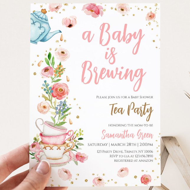 Invitation Fête de thé floral pour bébé (Créateur téléchargé)