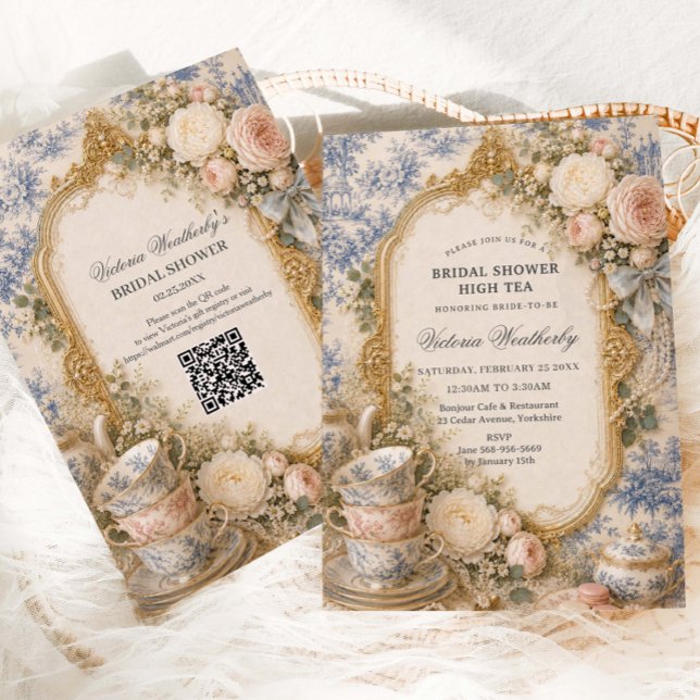 Invitation Fête de thé florale Régence pour enterrement de vi (Créateur téléchargé)