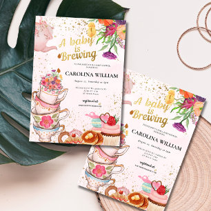 Invitation Fête de thé florale rose Bébé est en route Baby sh