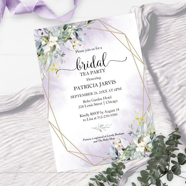 Invitation Fête de thé géométrique de verdure d'eucalyptus po (Créateur téléchargé)