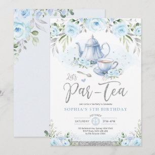 Invitation Fête de Thé Par-Thé Silver Baby Blue Anniversaire 