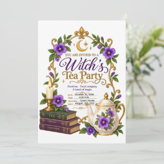 Invitation Fête de thé personnalisée élégante de sorcière vio