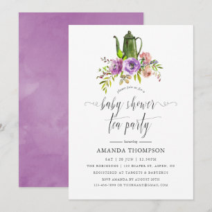 Invitation Fête de thé pour baby shower aquarelle florale de