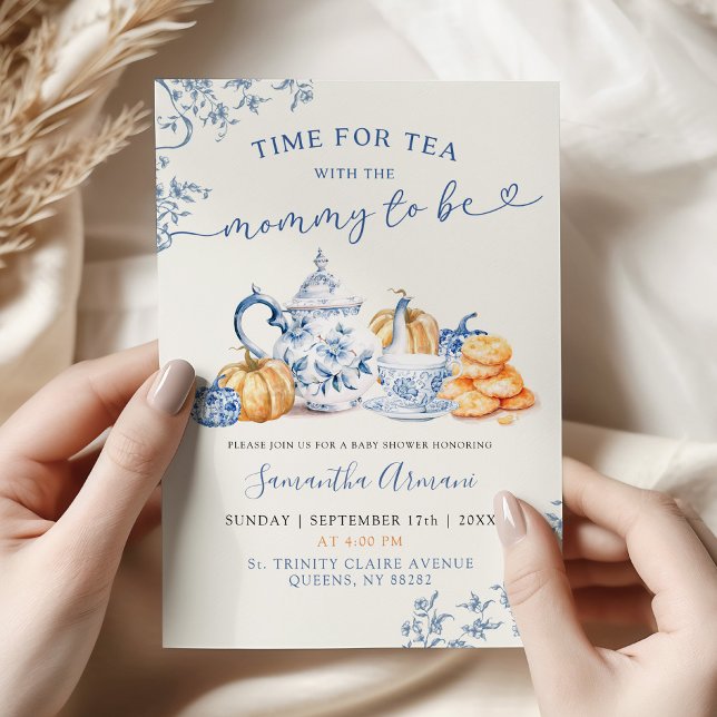 Invitation Fête de thé pour bébé chinoiserie citrouille d'aut (Créateur téléchargé)