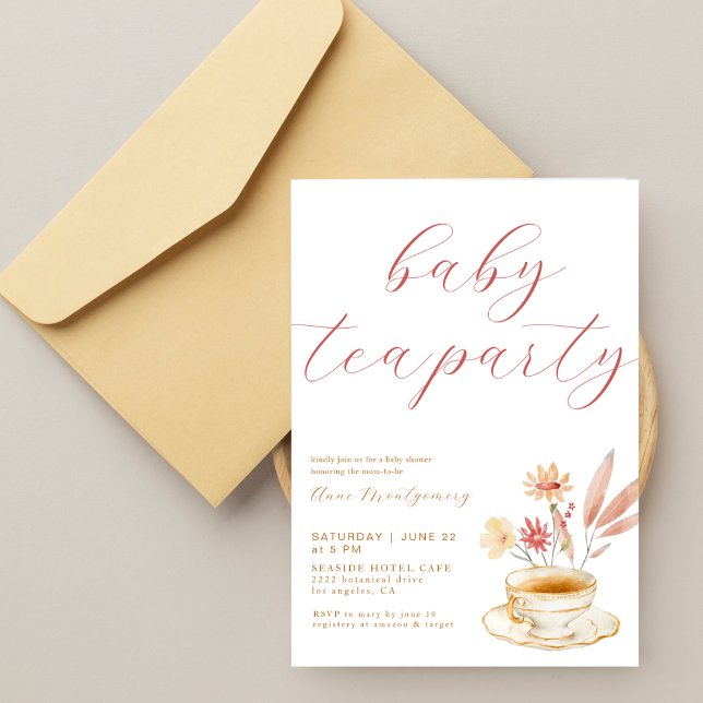 Invitation Fête de Thé pour Bébé Écriture Élégante Fille Show (Créateur téléchargé)