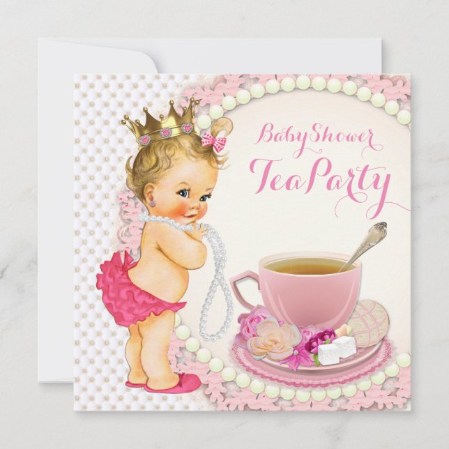 Invitation Fête de thé pour bébé fille (Devant)