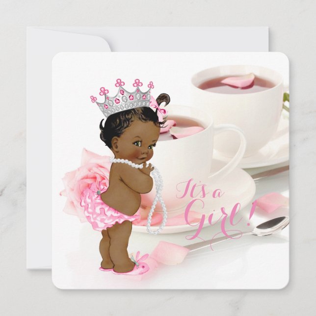 Invitation Fête de thé pour bébé fille afro-américaine (Devant)