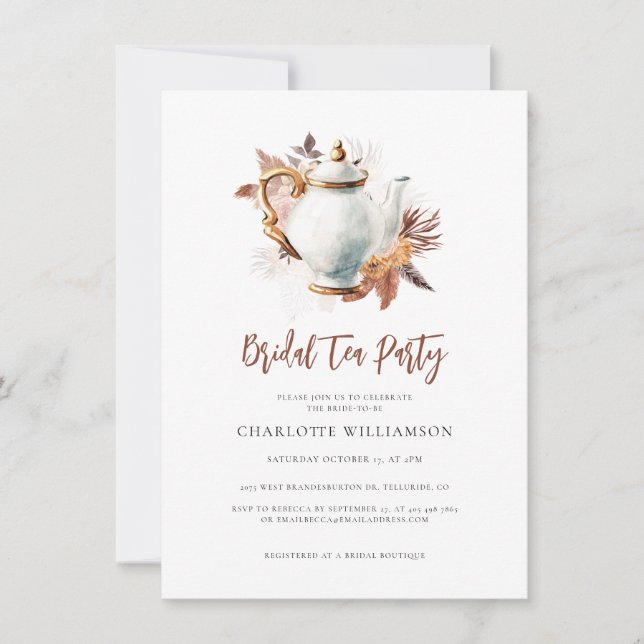 Invitation Fête de thé pour une douche de mariée avec herbe d (Devant)