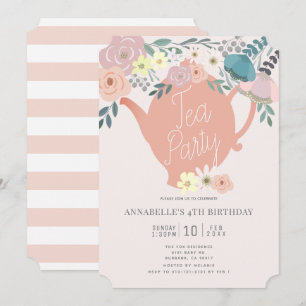 Invitation Fête de thé rose Floral Fille Anniversaire