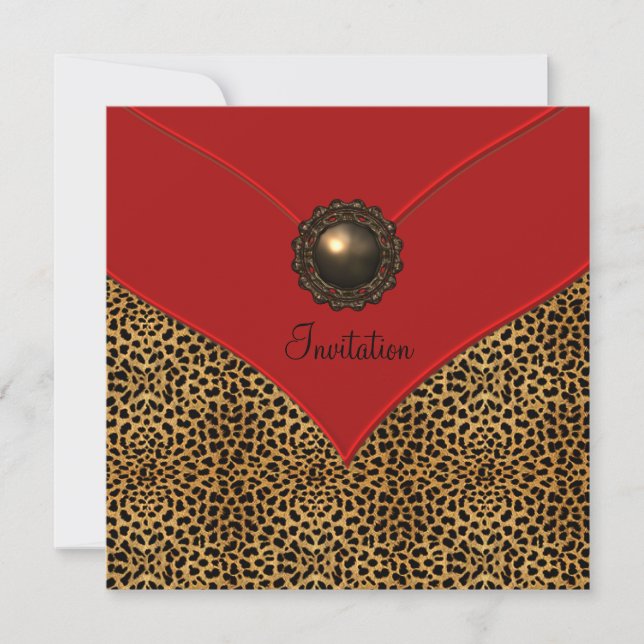 Invitation Fête de toute occasion Rouge Bijou Léopard (Devant)