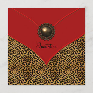 Invitation Fête de toute occasion Rouge Bijou Léopard