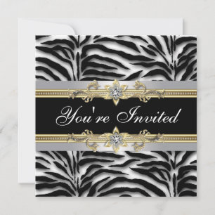 Invitation Fête de toutes occasions Black Silver Gold Zèbre
