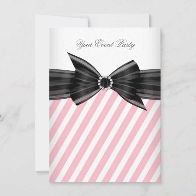 Invitation Fête de toutes occasions rayure rose noir blanc (Devant)
