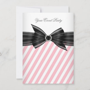 Invitation Fête de toutes occasions rayure rose noir blanc