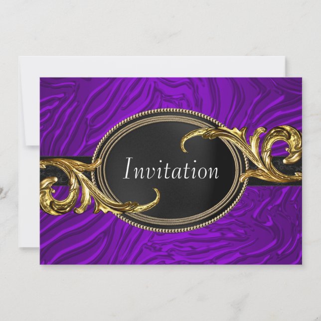 Invitation Fête de toutes occasions Zèbre Violet Or (Devant)