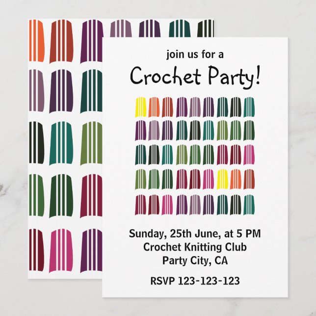 Invitation Fête de tricot au crochet coloré (Devant / Derrière)