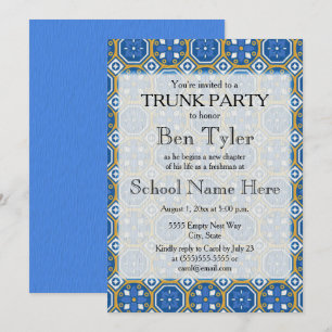 Invitation Fête de Tronc Mosaïque Ethnique Bleu Vert Blanc