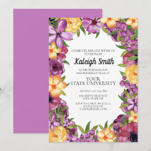 Invitation Fête de Trunk de collège Fleurs Jaune Violet