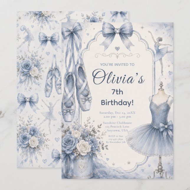 Invitation Fête de tutu de ballet bleu (Devant / Derrière)