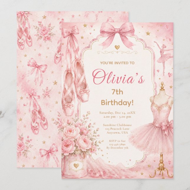 Invitation Fête de tutu de ballet rose (Devant / Derrière)